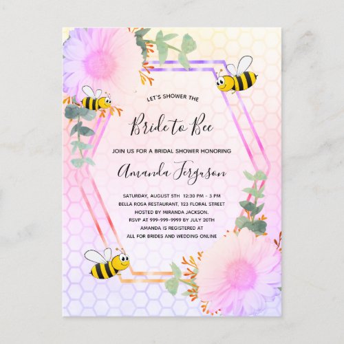 Bee Bridal shower rainbow greenery bride to bee Invitation Postcard