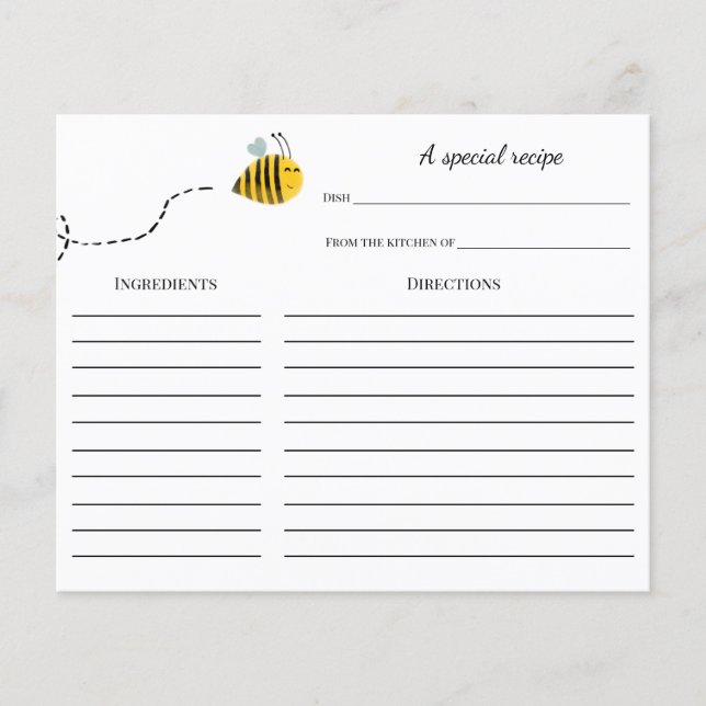Bee Bridal Shower Recipe card (Front)