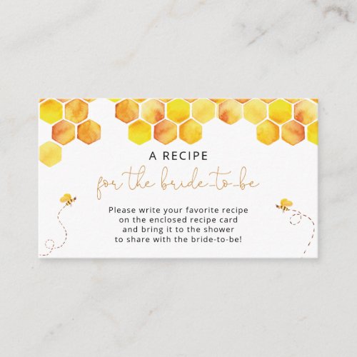 Bee Bridal Shower Recipe Request Enclosure Card