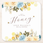 Bee Bridal Shower Square Paper Coaster<br><div class="desc">Protect your surfaces in style with our Bride-to-Bee coasters. These coasters are perfect for a bee-themed bridal shower,  with a honeycomb and adorable bee design,  along with blue and white flowers and buzzing bees.</div>