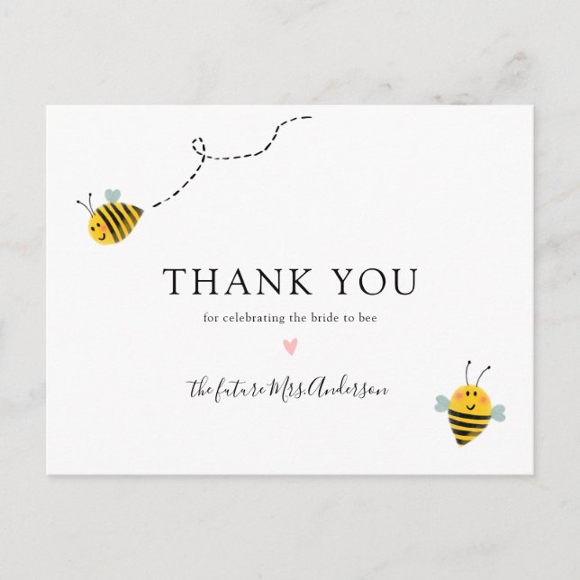 Bee Bridal Shower Thank You Postcard (Front)