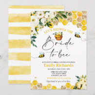 Bee Bridal Shower White & Gold Floral Bride To Bee Invitation