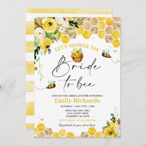 Bee Bridal Shower Yellow Floral Bride To Bee Invitation