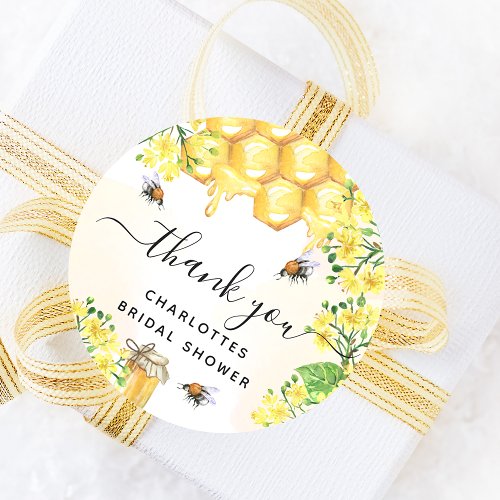 Bee Bridal shower yellow floral thank you  Classic Round Sticker