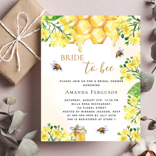 Bee Bridal shower yellow florals cute invitation Postcard