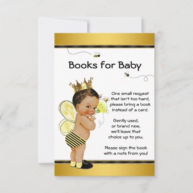 Bee Bring A Book Ethnic Boy Baby Shower Inserts Invitation (Front)
