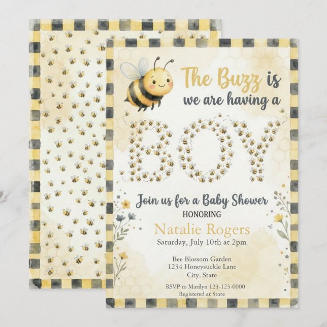 Bee Bug Boy Baby Shower Invitation (Front/Back)