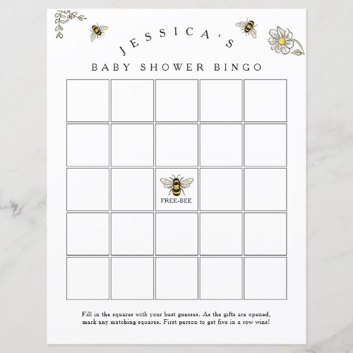 Bee Bumble Bee Baby Shower Bingo Game