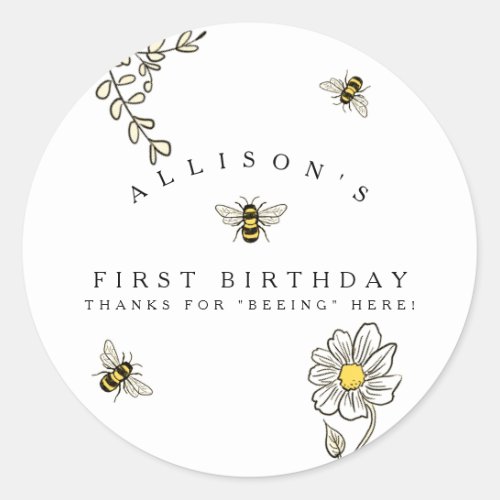 Bee Bumble Bee Birthday Classic Round Sticker