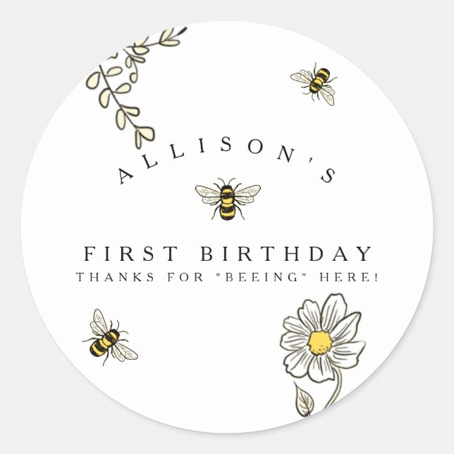 Bee Bumble Bee Birthday Classic Round Sticker (Front)