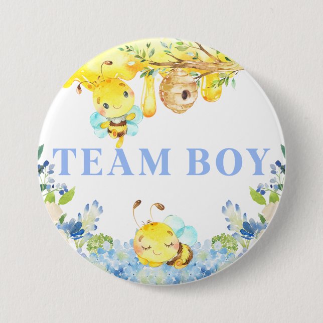 bee bumblebee gender reveal team boy button. button (Front)