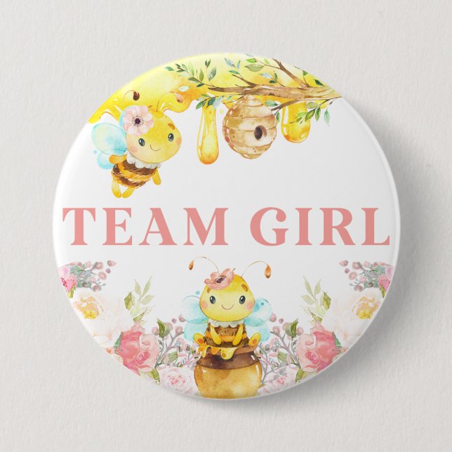 bee bumblebee gender reveal team girl button. button (Front)