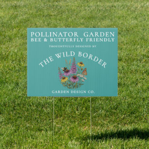 Bee Butterfly Garden Yard Sign -Teal