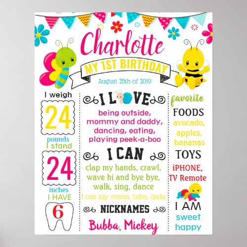 Bee Butterfly Spring Summer Birthday sign