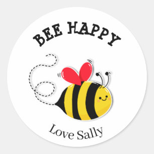 Bee Button badge Bee Happy Classic Round Sticker