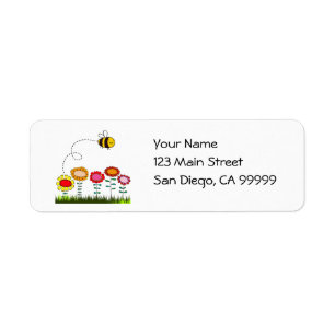 Bee Buzzing a Flower Garden Label