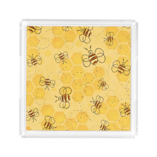 Bee Buzzing Honey Bees Bumblebee Art Acrylic Tray