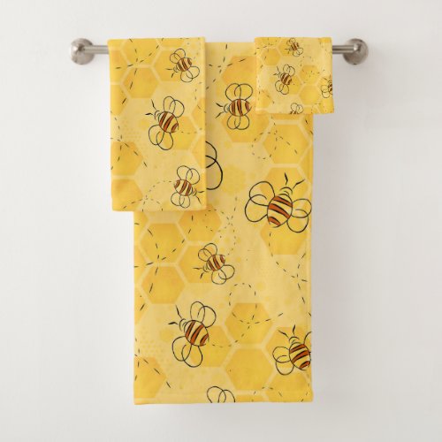 Bee Buzzing Honey Bees Bumblebee Art Bath Towel Set