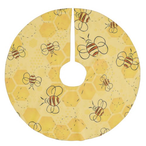 Bee Buzzing Honey Bees Bumblebee Art Brushed Polyester Tree Skirt