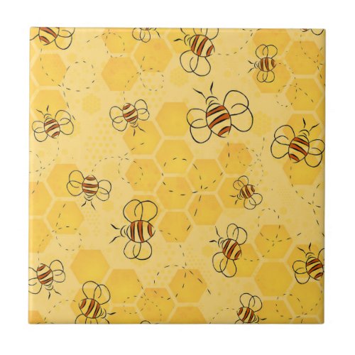 Bee Buzzing Honey Bees Bumblebee Art Ceramic Tile