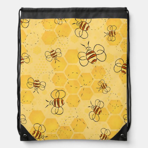 Bee Buzzing Honey Bees Bumblebee Art Drawstring Bag