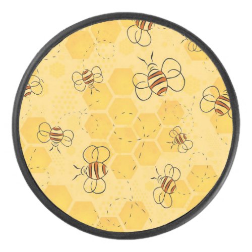 Bee Buzzing Honey Bees Bumblebee Art Hockey Puck