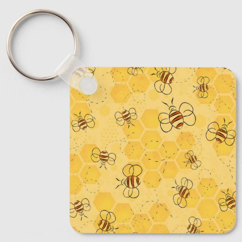 Bee Buzzing Honey Bees Bumblebee Art Keychain