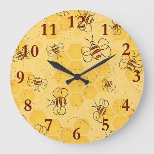 Bee Buzzing Honey Bees Bumblebee Art Large Clock