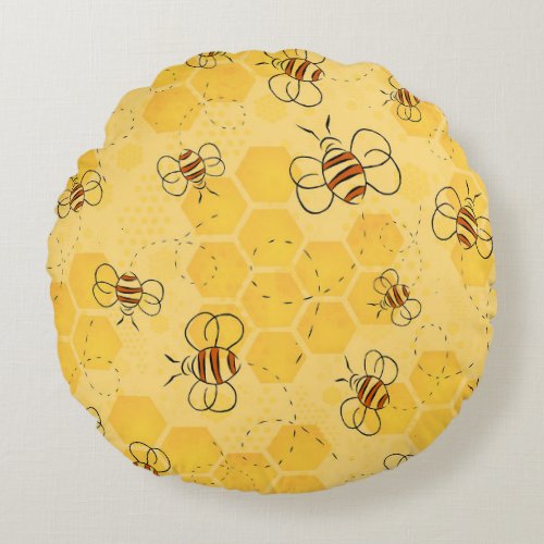 Bee Buzzing Honey Bees Bumblebee Art Round Pillow