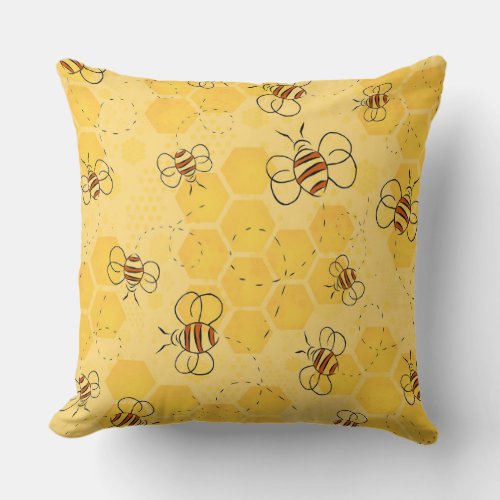 Bee Buzzing Honey Bees Bumblebee Art Throw Pillow