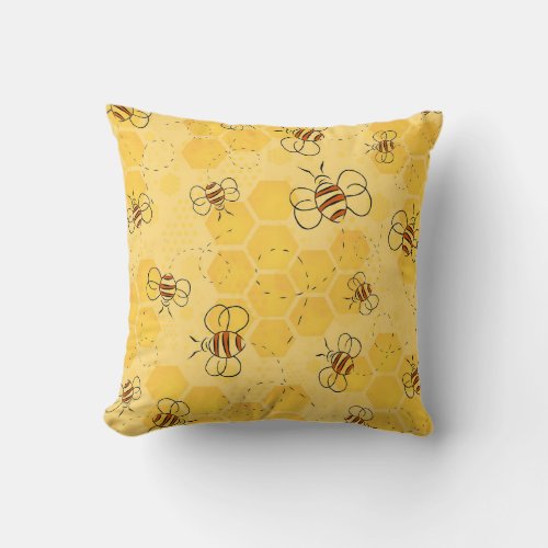 Bee Buzzing Honey Bees Bumblebee Art Throw Pillow