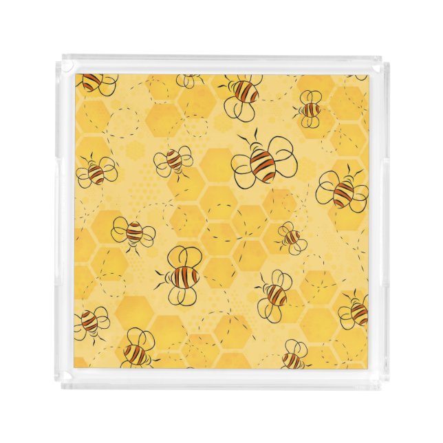 Bee Buzzing Honey Bees Cute  Acrylic Tray (Front)