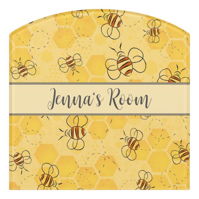 Bee Buzzing Honey Bees Cute  Door Sign (Contour Front)