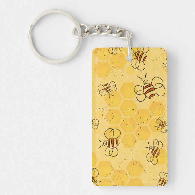 Bee Buzzing Honey Bees Cute  Keychain (Front)