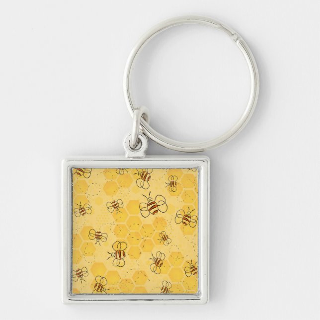 Bee Buzzing Honey Bees Cute  Keychain (Front)