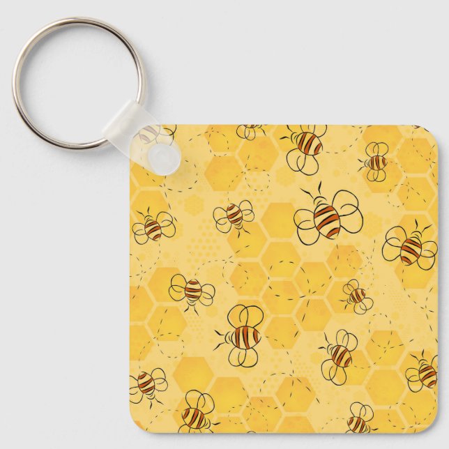 Bee Buzzing Honey Bees Cute  Keychain (Front)