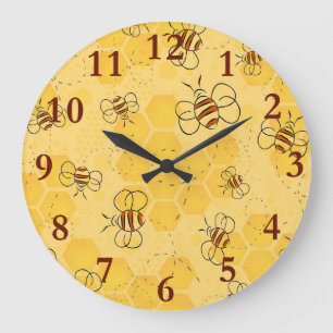 Bee Buzzing Honey Bees Cute  Large Clock