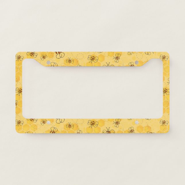 Bee Buzzing Honey Bees Cute  License Plate Frame (Front)