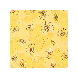 Bee Buzzing Honey Bees Cute  Metal Print