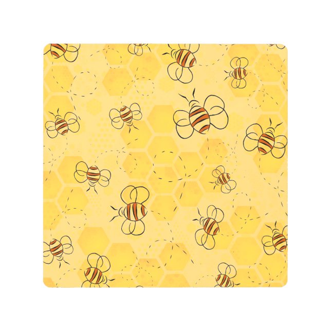Bee Buzzing Honey Bees Cute  Metal Print (Front)