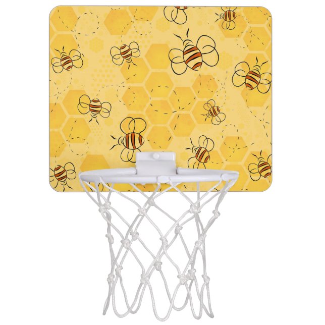 Bee Buzzing Honey Bees Cute  Mini Basketball Hoop (Front)