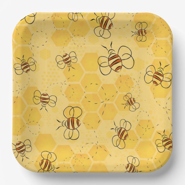 Bee Buzzing Honey Bees Cute  Paper Plates (Front)