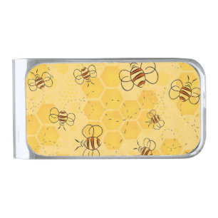 Bee Buzzing Honey Bees Cute Silver Finish Money Clip