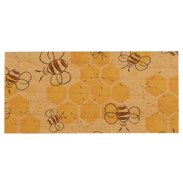 Bee Buzzing Honey Bees Cute  Wood Flash Drive (Back)
