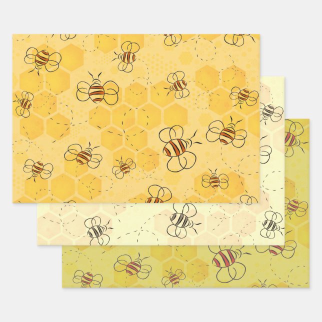 Bee Buzzing Honey Bees Cute  Wrapping Paper Sheets (Set)