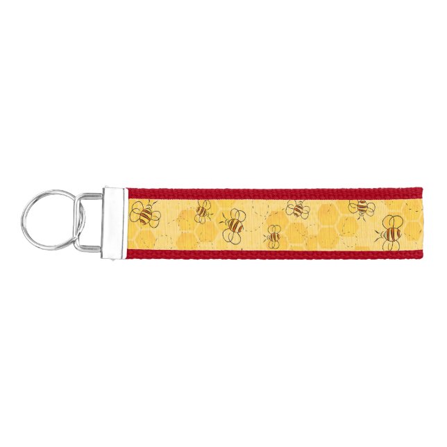 Bee Buzzing Honey Bees Cute  Wrist Keychain (Keys on Left)