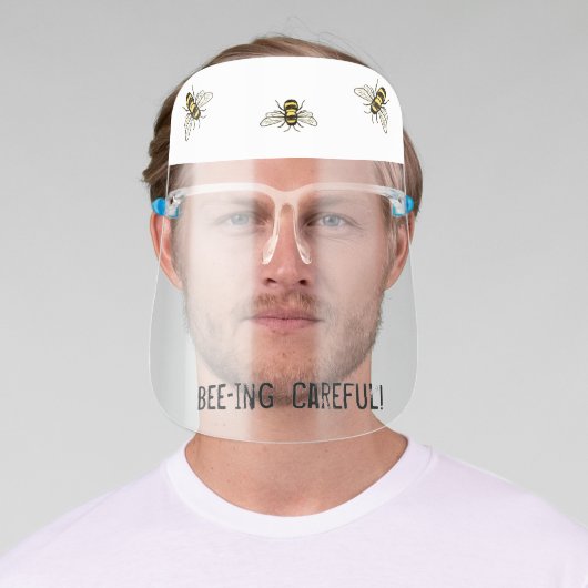 BEE - CAREFUL!  Bumble bee yellow and black Face Shield (Insitu)