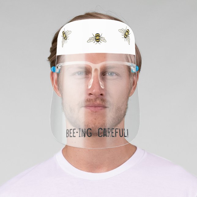 BEE - CAREFUL!  Bumble bee yellow and black Face Shield (Insitu)