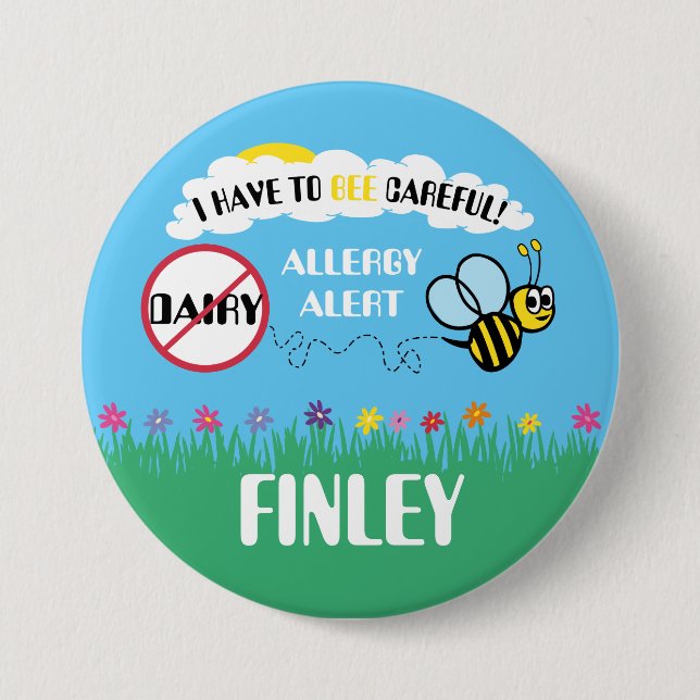 Bee Careful Dairy Allergy Alert Button (Front)