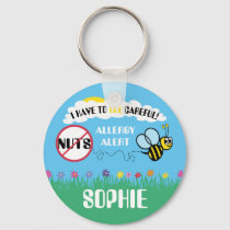 Bee Careful Nut Allergy Alert Kids Personalized Keychain
